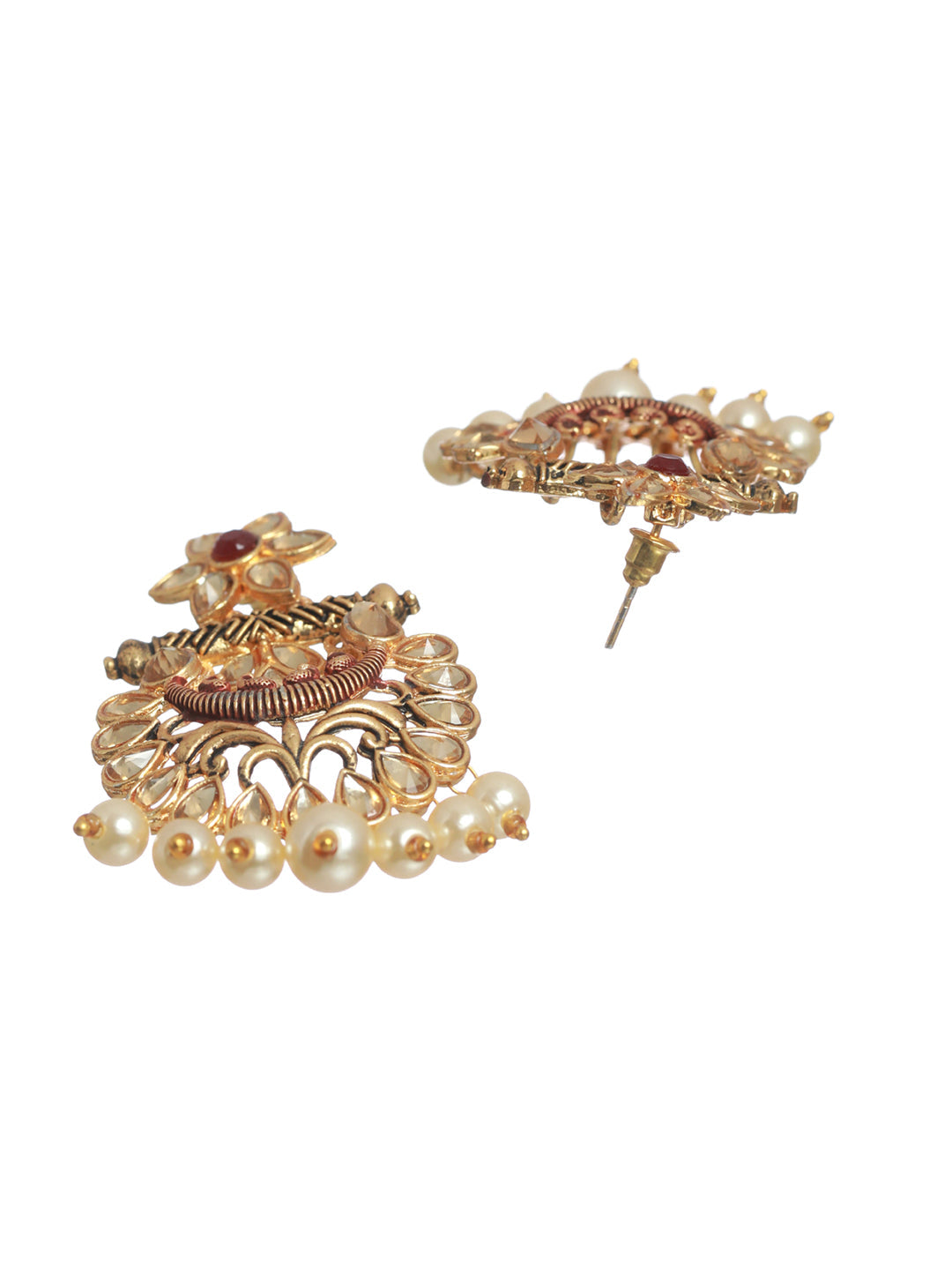 Priyaasi Floral Pearl Drop Gold Plated Earrings