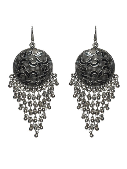 Priyaasi Floral Oxidised Silver Chunky Drop Earrings