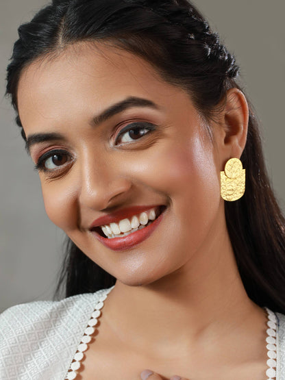 Priyaasi Hammered Geometric Gold Plated Earrings