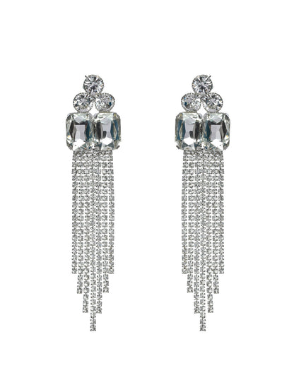 Priyaasi White Floral Block Tassel Drop Earrings
