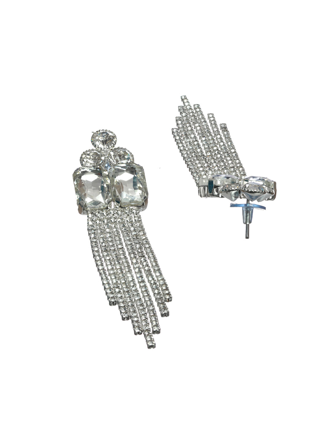 Priyaasi White Floral Block Tassel Drop Earrings