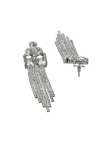 Priyaasi White Floral Block Tassel Drop Earrings