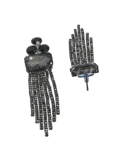 Priyaasi Black Floral Block Tassel Drop Earrings