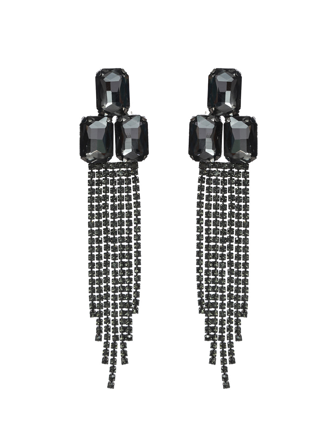 Priyaasi Black Block Tasseled Drop Earrings