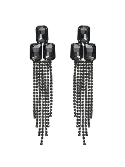 Priyaasi Black Block Tasseled Drop Earrings