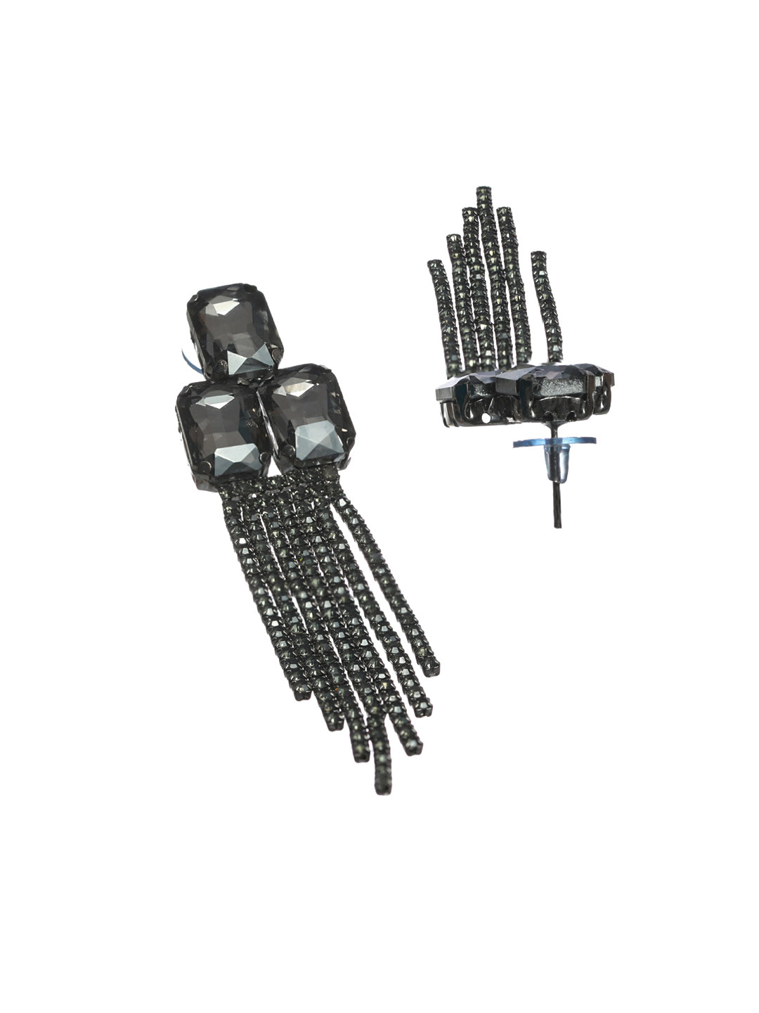 Priyaasi Black Block Tasseled Drop Earrings
