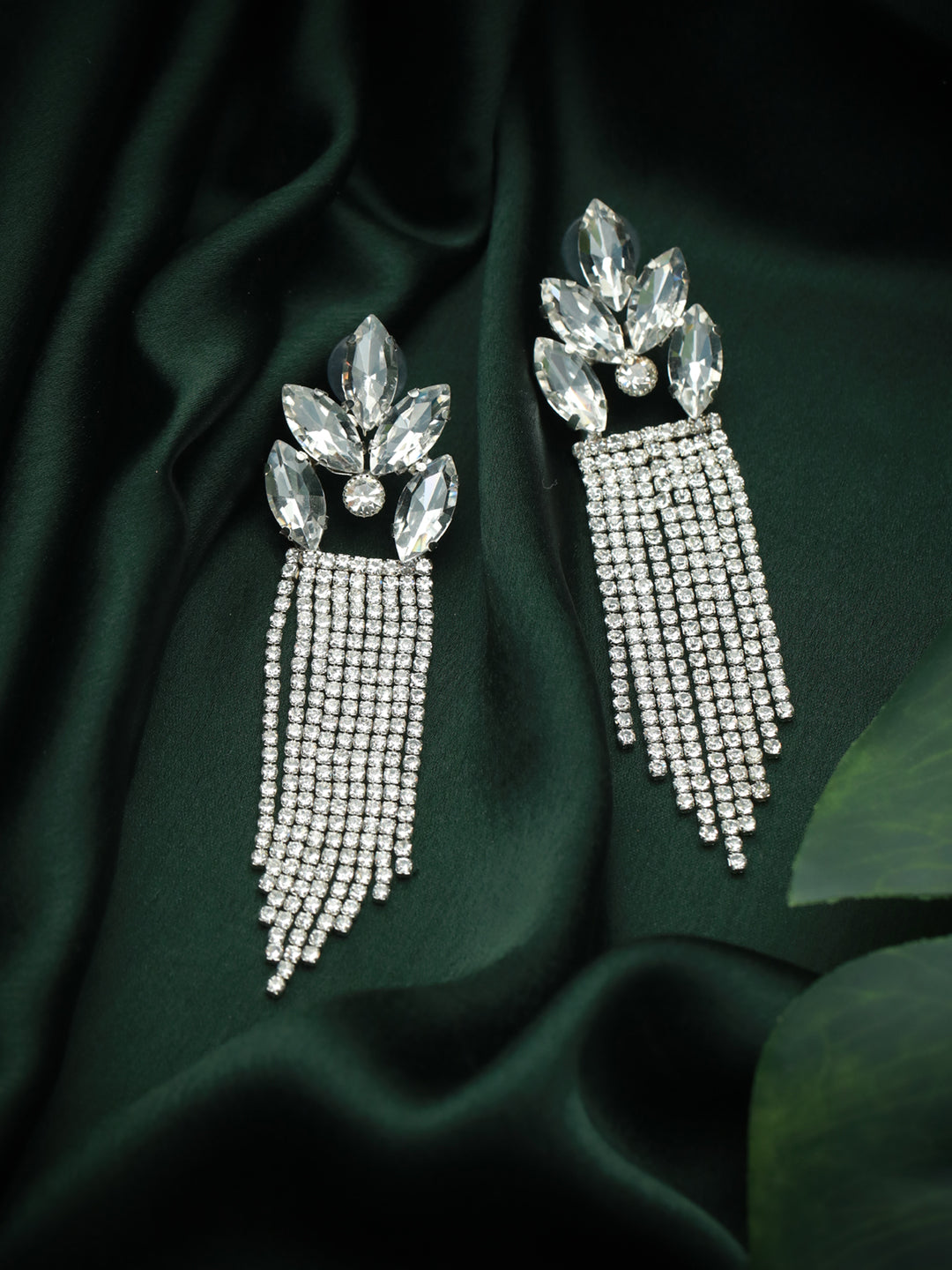 Priyaasi White Leaf Tassel Drop Earrings