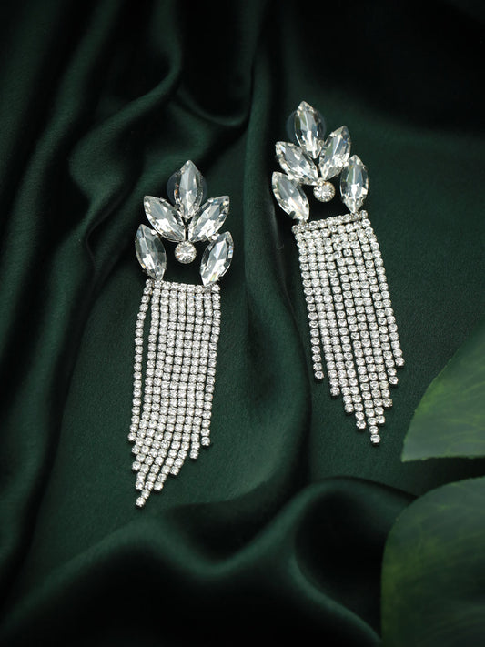 Priyaasi White Leaf Tassel Drop Earrings
