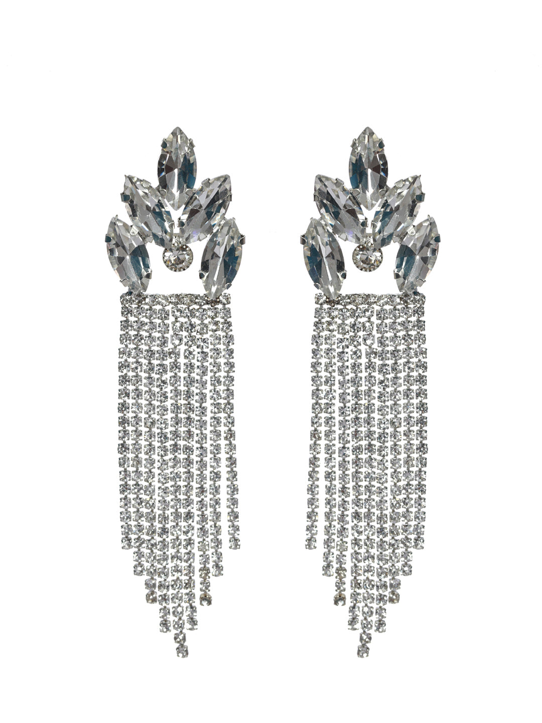 Priyaasi White Leaf Tassel Drop Earrings
