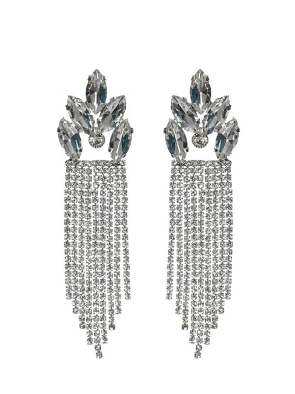 Priyaasi White Leaf Tassel Drop Earrings