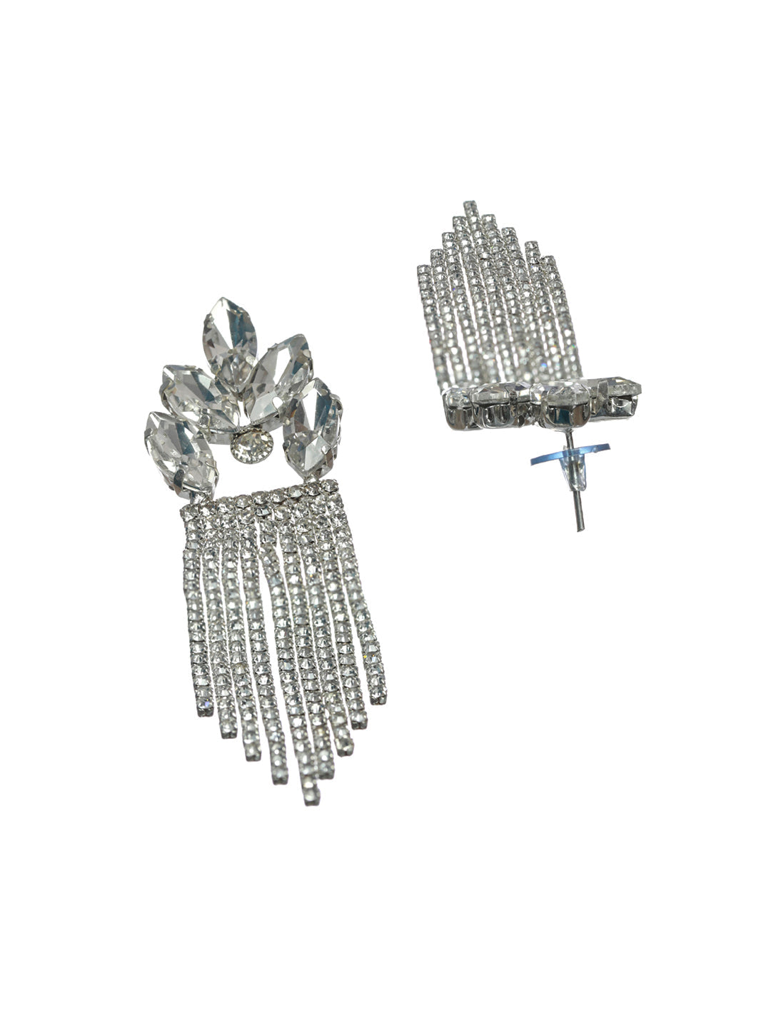 Priyaasi White Leaf Tassel Drop Earrings