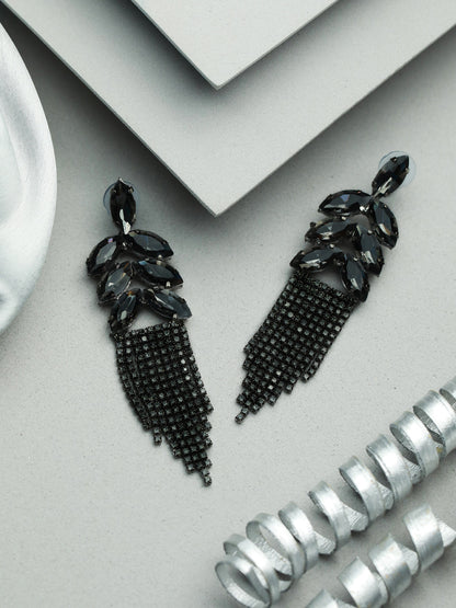 Priyaasi Black Leaf Tassel Drop Earrings