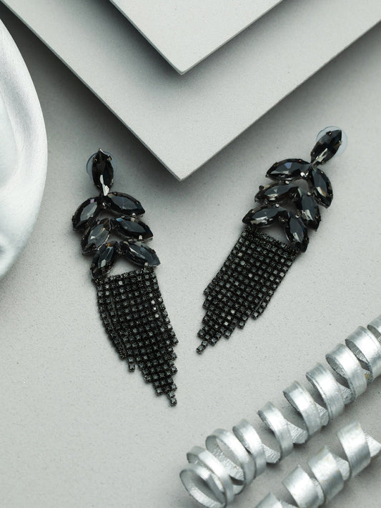 Priyaasi Black Leaf Tassel Drop Earrings