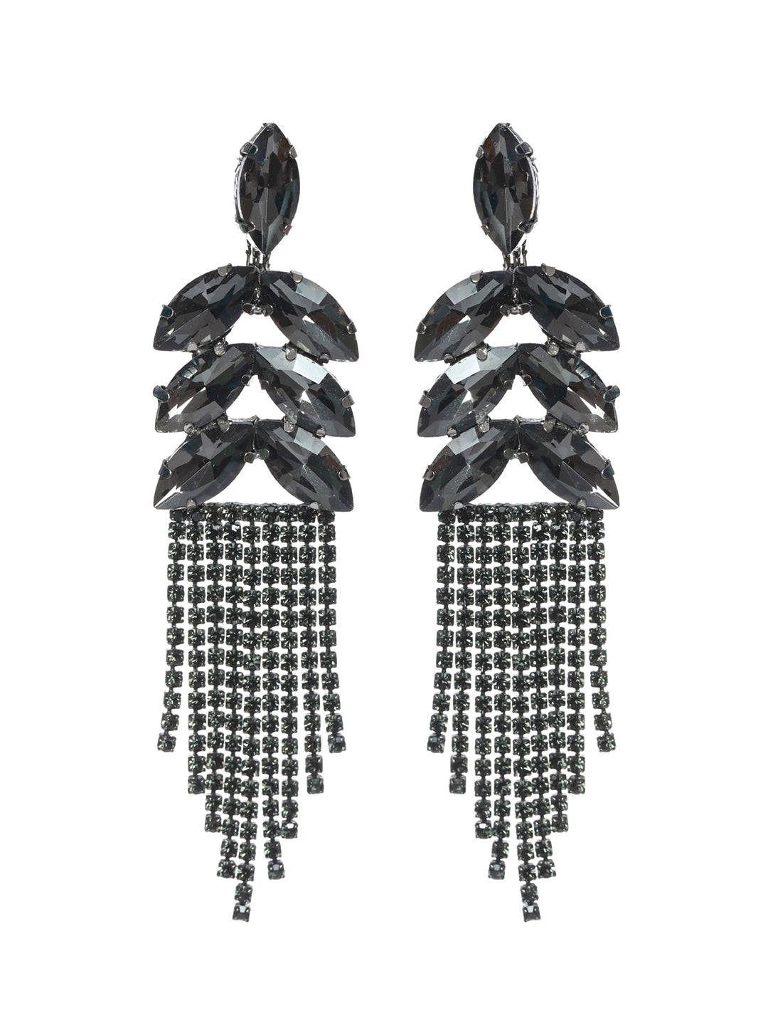 Priyaasi Black Leaf Tassel Drop Earrings