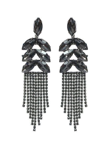 Priyaasi Black Leaf Tassel Drop Earrings