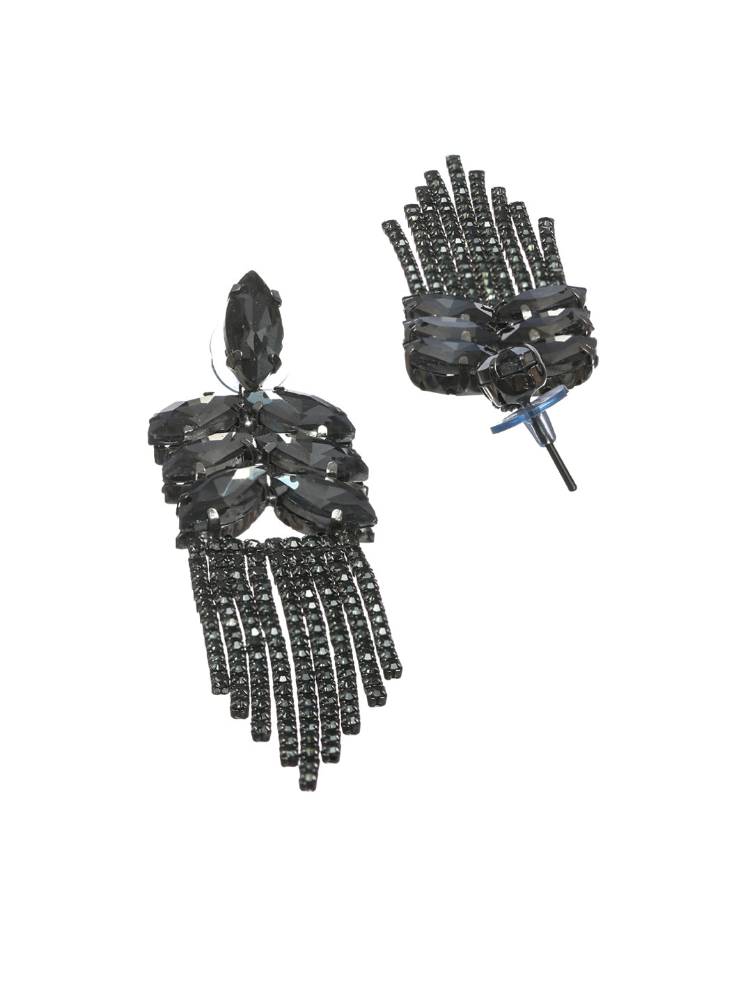 Priyaasi Black Leaf Tassel Drop Earrings