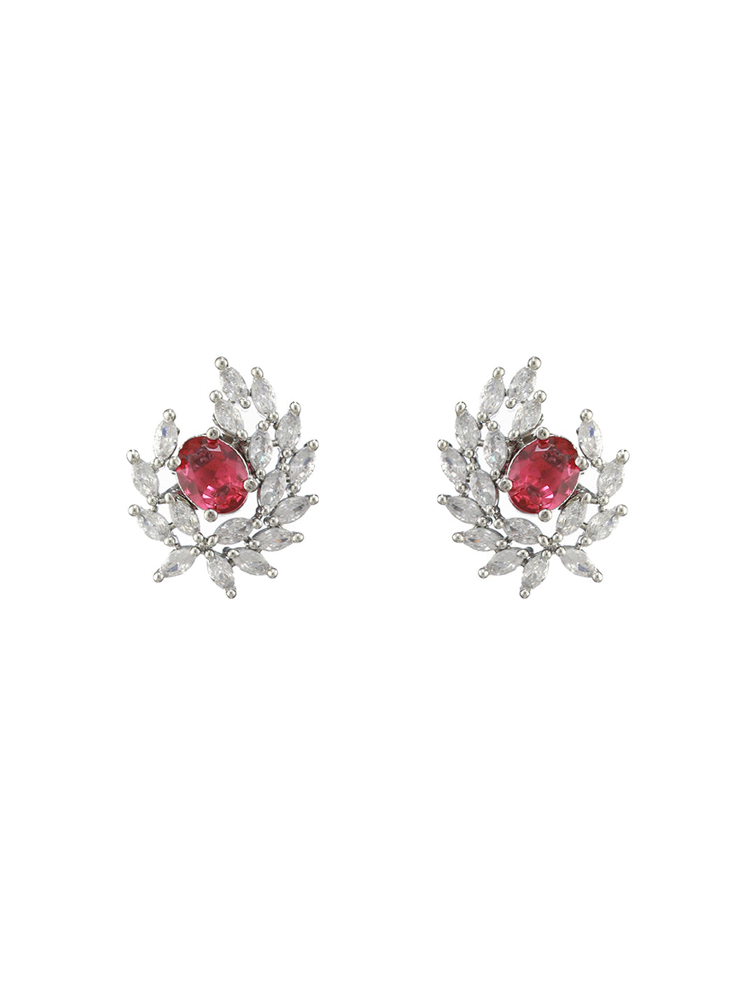 Multicolor Solitaire Leaf Silver-Plated Stud Earring Set of 5