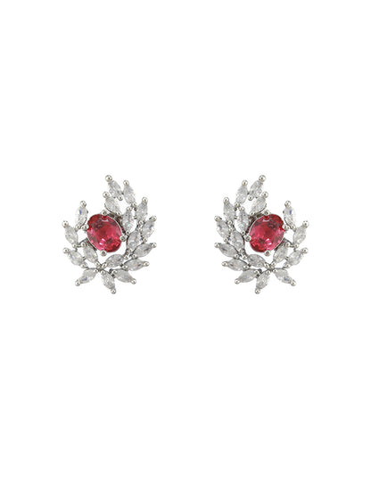 Multicolor Solitaire Leaf Silver-Plated Stud Earring Set of 5