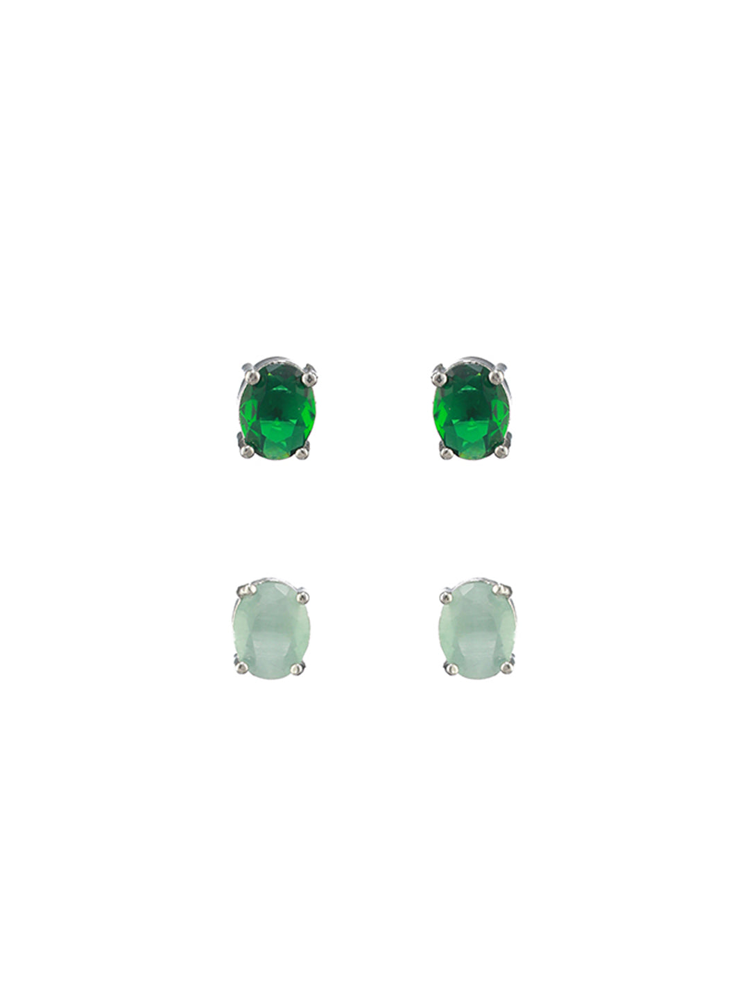 Multicolor Solitaire Leaf Silver-Plated Stud Earring Set of 5