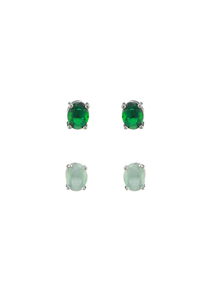 Multicolor Solitaire Leaf Silver-Plated Stud Earring Set of 5