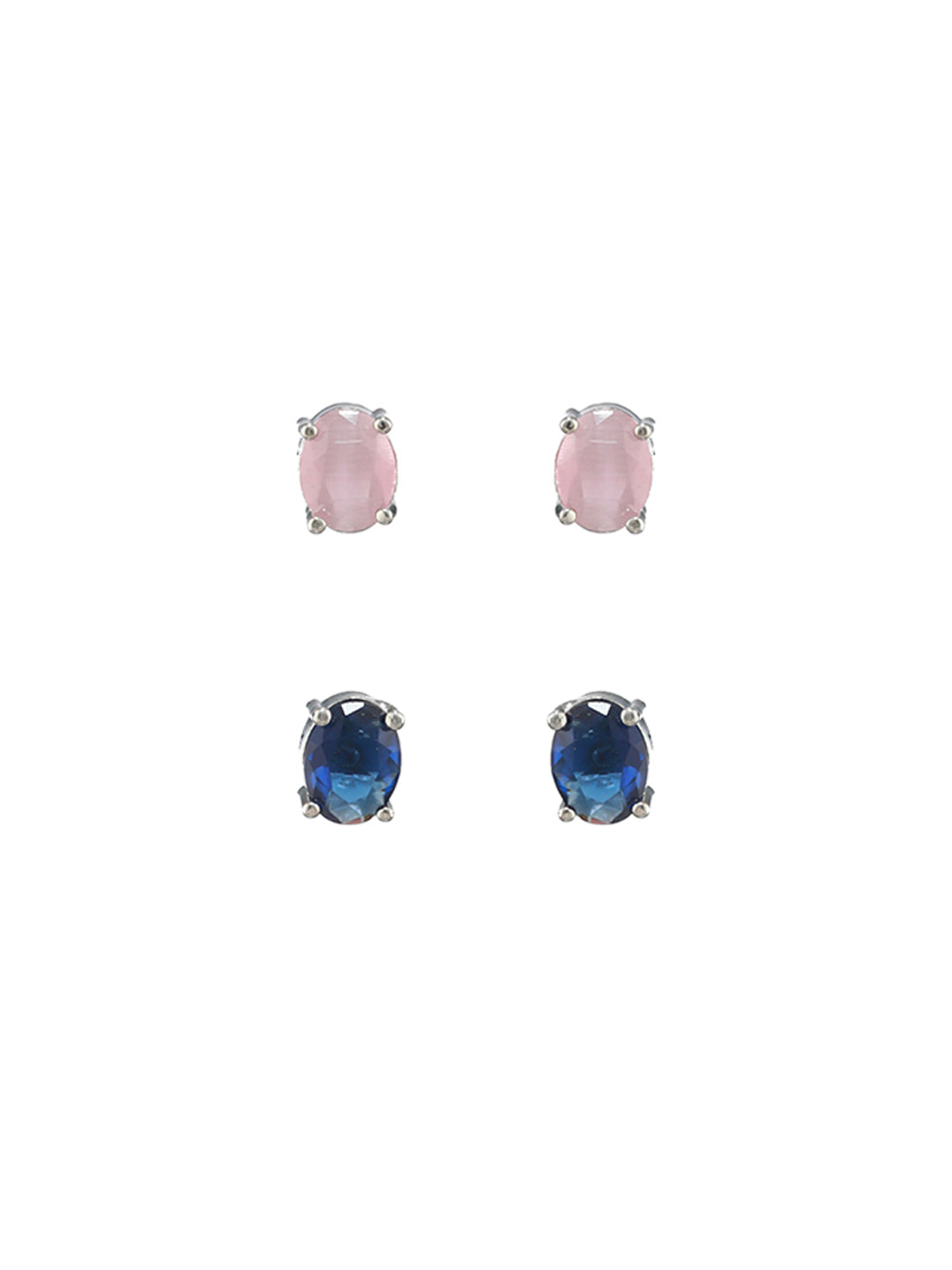 Multicolor Solitaire Leaf Silver-Plated Stud Earring Set of 5