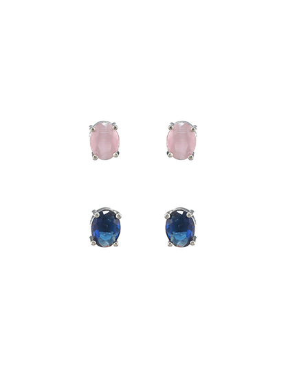 Multicolor Solitaire Leaf Silver-Plated Stud Earring Set of 5
