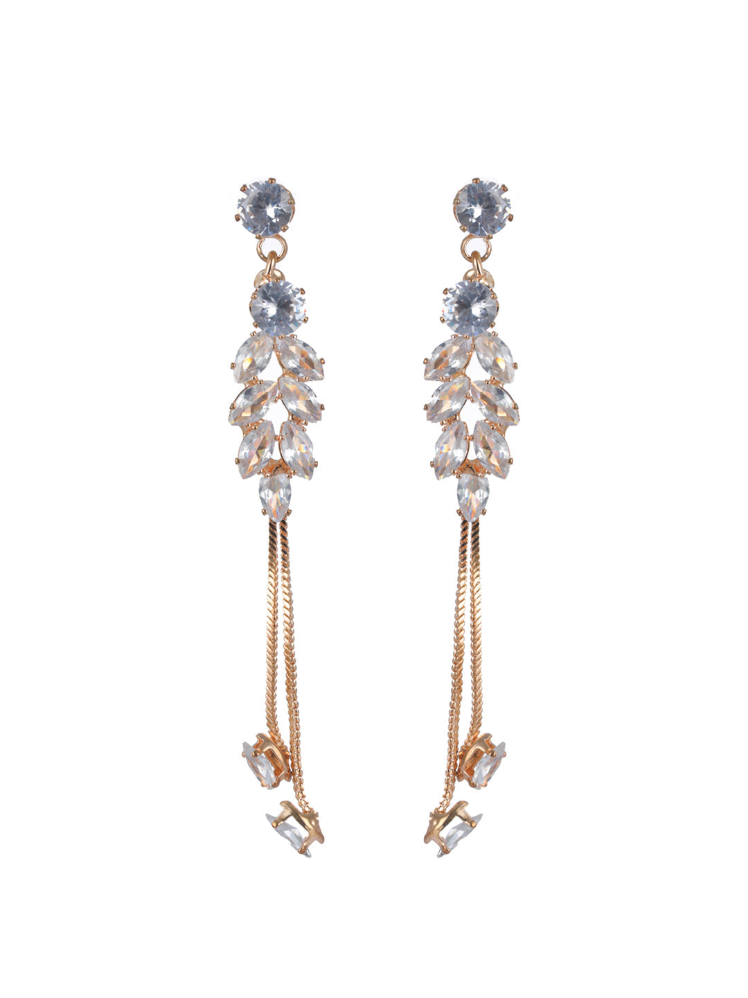 Priyaasi Pretty Leaves AD Rose Gold-Plated Drop Earrings