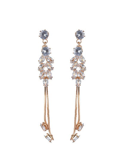 Priyaasi Pretty Leaves AD Rose Gold-Plated Drop Earrings