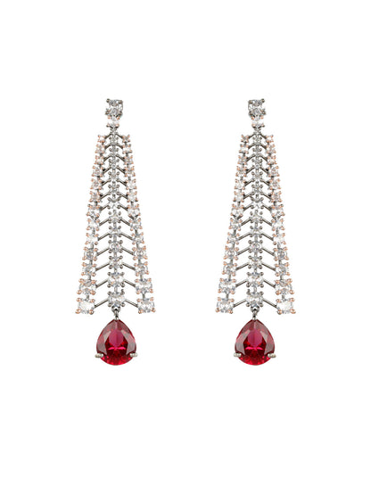 Priyaasi Magenta Leaf AD Gunmetal-Plated Drop Earrings