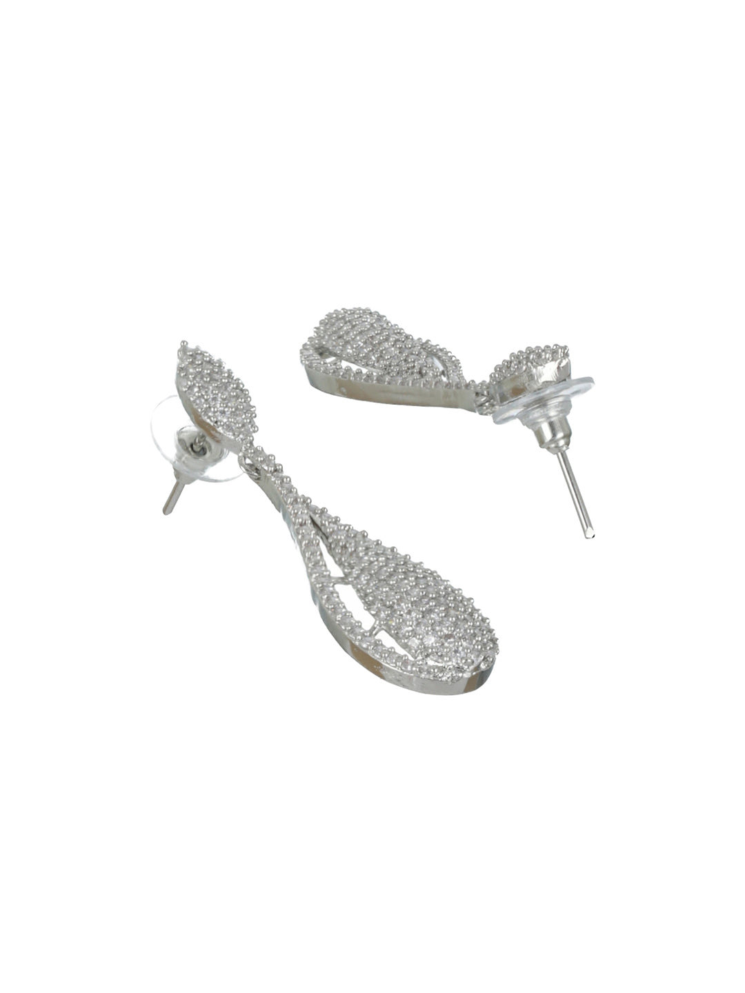 Priyaasi Elegant American Diamond Silver-Plated Drop Earrings