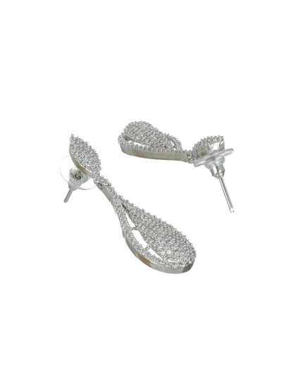 Priyaasi Elegant American Diamond Silver-Plated Drop Earrings