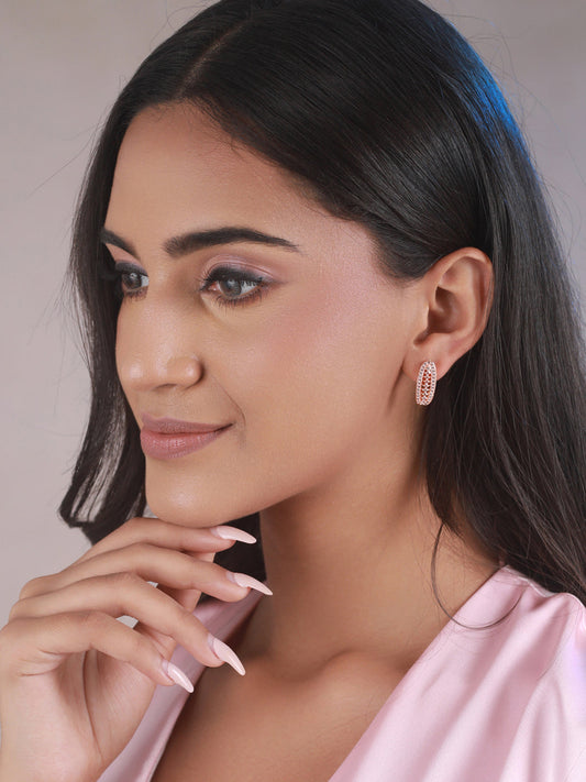 Priyaasi Long Oval AD Rose Gold-Plated Stud Earrings