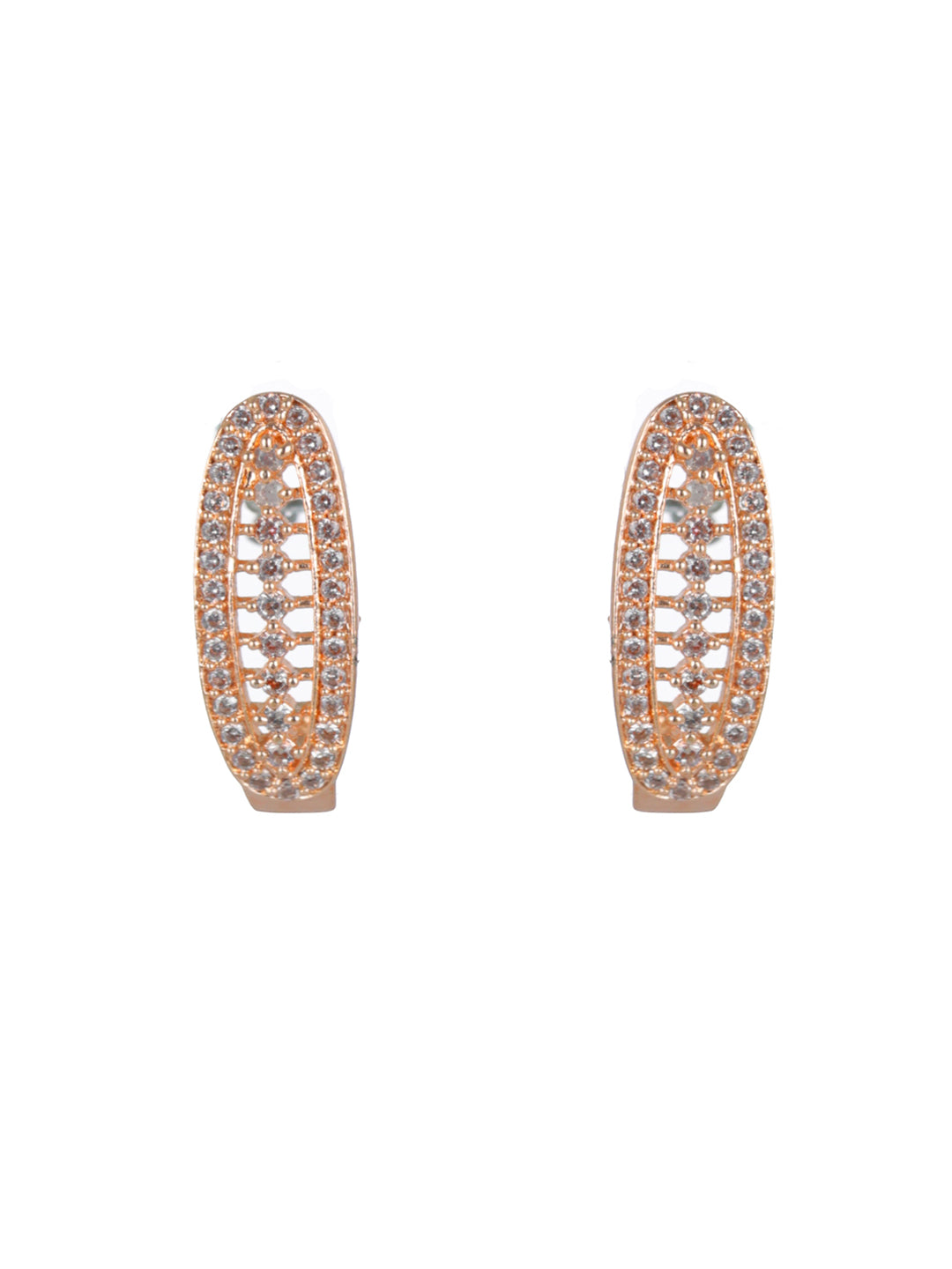 Priyaasi Long Oval AD Rose Gold-Plated Stud Earrings