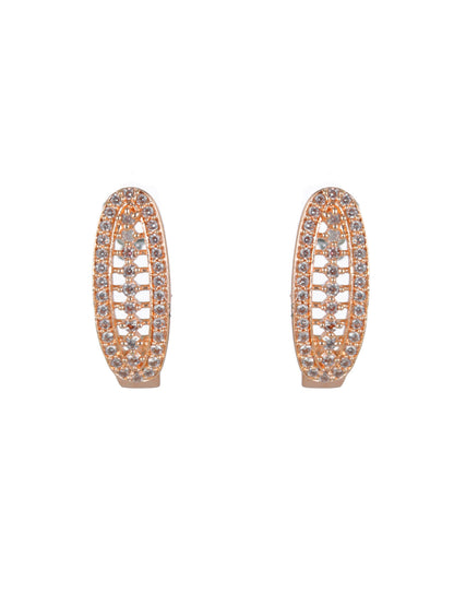 Priyaasi Long Oval AD Rose Gold-Plated Stud Earrings