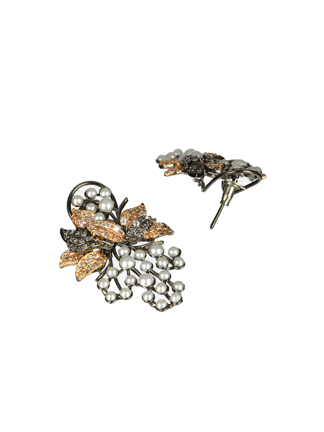 Priyaasi Studded Leaf Rose Gold Gunmetal-Plated Drop Earrings