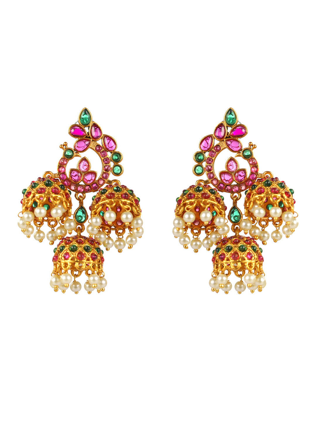 Priyaasi Multicolor Peacock Triple Jhumka Gold-Plated Earrings