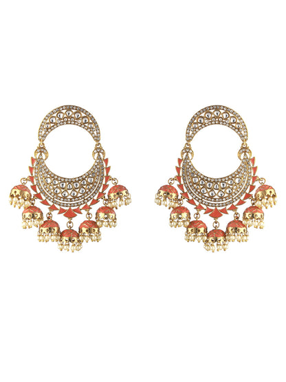 Priyaasi Peach Kundan Pearl Gold-Plated Chandbali Earrings