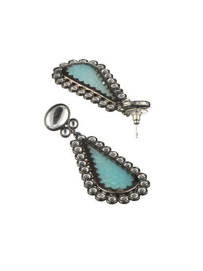 Priyaasi Blue Leaf Kundan Silver-Plated Drop Earrings