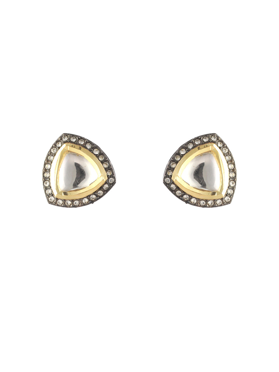 Priyaasi Triangular Stone Embedded Oxidised Silver Stud Earrings