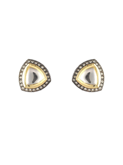 Priyaasi Triangular Stone Embedded Oxidised Silver Stud Earrings