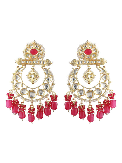 Pink Kundan Beaded Chandbali Gold-Plated Earrings