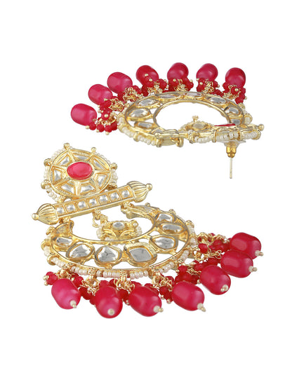 Pink Kundan Beaded Chandbali Gold-Plated Earrings
