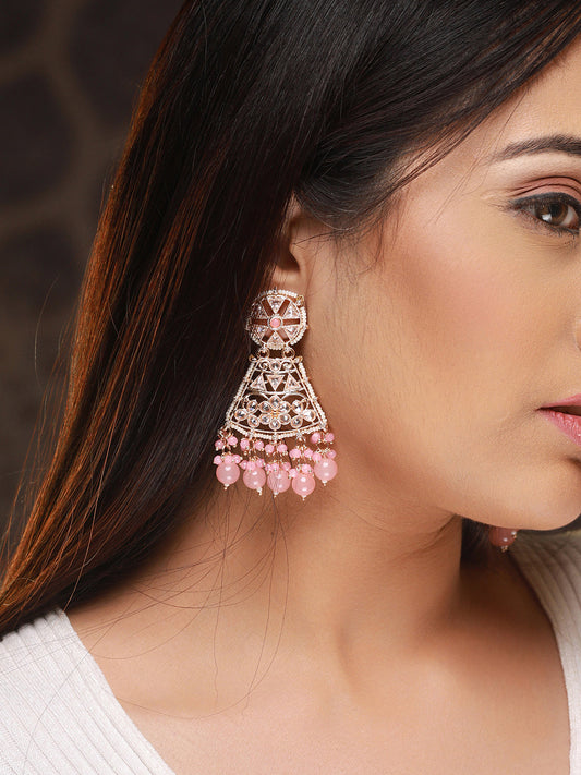 Pretty Pink Studded Floral Gold-Plated Drop Earrings