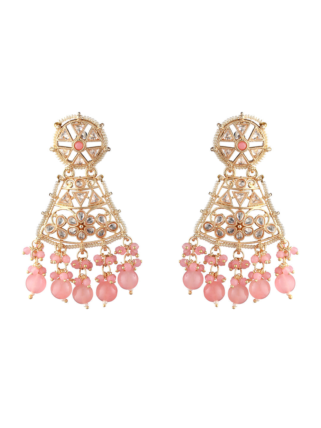 Pretty Pink Studded Floral Gold-Plated Drop Earrings