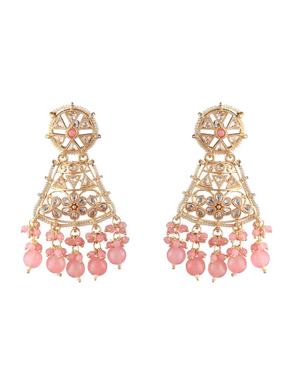 Pretty Pink Studded Floral Gold-Plated Drop Earrings