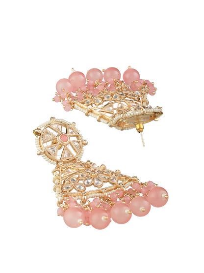 Pretty Pink Studded Floral Gold-Plated Drop Earrings