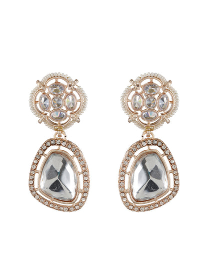 Floral AD Studded Rose Gold-Plated Drop Earrings