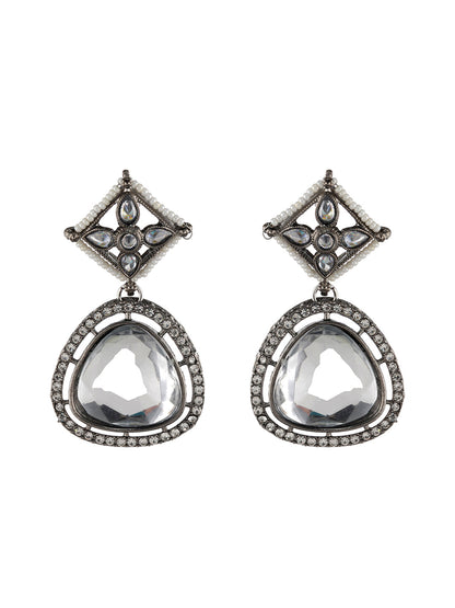 Floral AD Studded Silver-Plated Drop Earrings