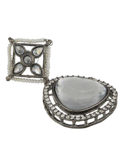 Floral AD Studded Silver-Plated Drop Earrings