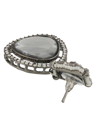 Floral AD Studded Silver-Plated Drop Earrings
